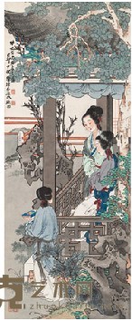 徐操 1939年作 桐阴仕女 立轴 108.7*43.7cm